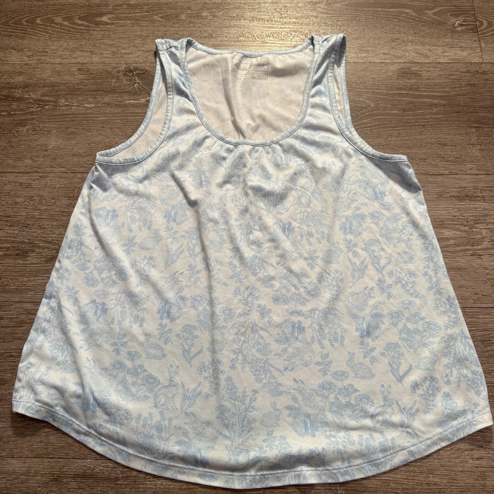 Eddie Bauer Tank Top Womens Large Blue Floral Sleeveless Casual Outdoor Casual